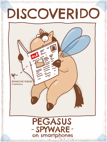 Cartoon: Pegasus (medium) by hollers tagged pegasus,spyware,spain,smartphones,spy,cantharis,pegasus,spyware,spain,smartphones,spy,cantharis
