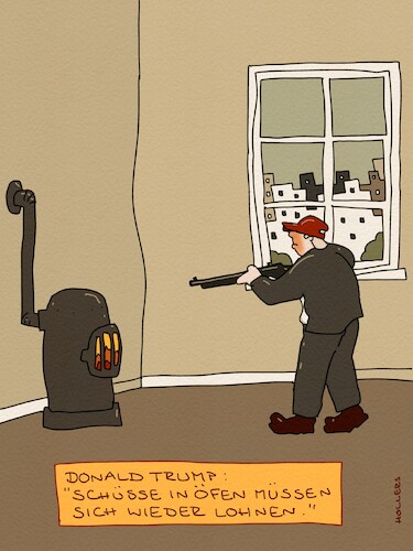 Cartoon: Schüsse (medium) by hollers tagged trump,schönreden,schuss,in,ofen,iran,usa,hormus,öl,reparationen,trump,schönreden,schuss,in,ofen,iran,usa,hormus,öl,reparationen