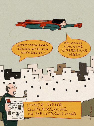 Cartoon: Superreiche (medium) by hollers tagged katherina,reiche,superreiche,superheldin,reichensteuer,deutschland,sozialgefälle,berichterstattung,medien,katherina,reiche,superreiche,superheldin,reichensteuer,deutschland,sozialgefälle,berichterstattung,medien