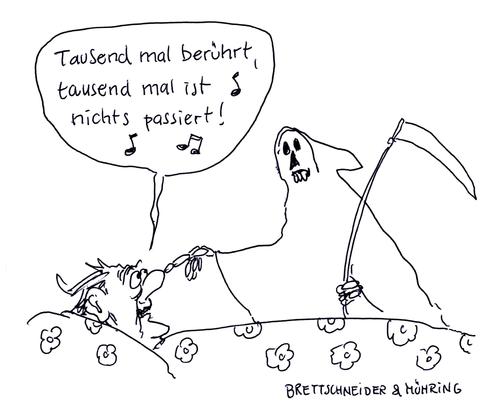 Cartoon: tausendeins (medium) by brettschneider und möhring tagged tod,sterben,song,klaus,lage,sterbebett,angst