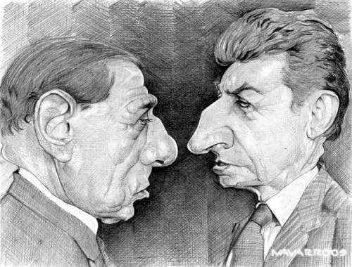 Cartoon: berlusconi  sarkozy (medium) by salnavarro tagged caricature,pencil,international,politcs