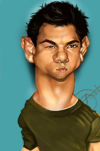 Cartoon: Taylor Lautner (medium) by salnavarro tagged finger,painted,ipod,new,moon,taylor,lautner