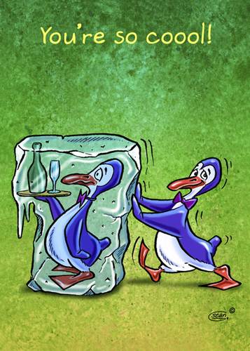 Cartoon: So cool! (medium) by Stan Groenland tagged cards,greeting,penguins,vacation,fun,art,animals,cartoon
