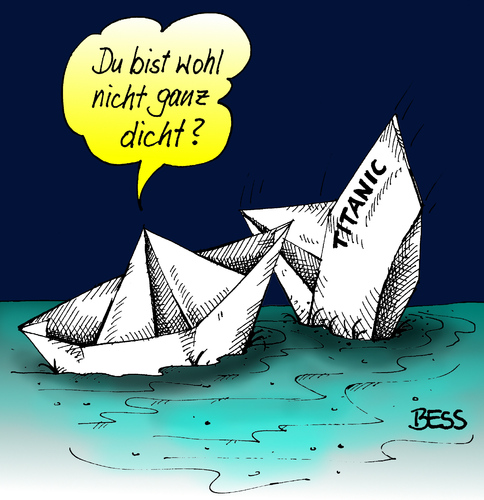 Cartoon: abgesoffen (medium) by besscartoon tagged titanic,meer,schiff,papier,wasser,bess,besscartoon