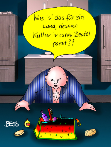 Cartoon: Armes Deutschland (medium) by besscartoon tagged mann,kultur,kulturbeutel,badezimmer,bess,besscartoon
