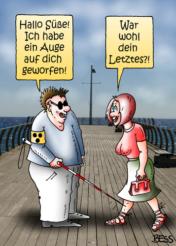 Cartoon: Augen-Werfer (medium) by besscartoon tagged mann,frau,paar,auge,geworfen,blind,blindheit,behinderung,süße,handicap,beziehung,bess,besscartoon