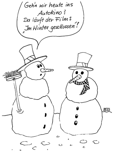 Cartoon: Autokino (medium) by besscartoon tagged winter,schneemann,kino,autokino,bess,besscartoon