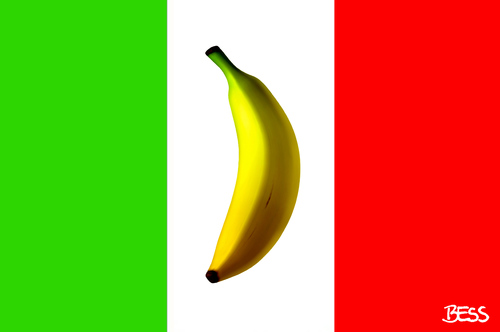 Cartoon: Bananenrepublik Italien (medium) by besscartoon tagged besscartoon,bess,fahne,europa,flagge,italien,wahlen,silvio,beppo,peppe,berlusconi,politik,grillo,korruption,eu,banane