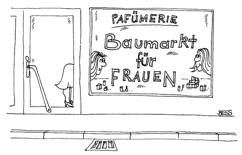Cartoon: Baumarkt für Frauen (medium) by besscartoon tagged laden,pafümerie,geschäft,drogerie,frau,baumarkt,kosmetik,bess,besscartoon