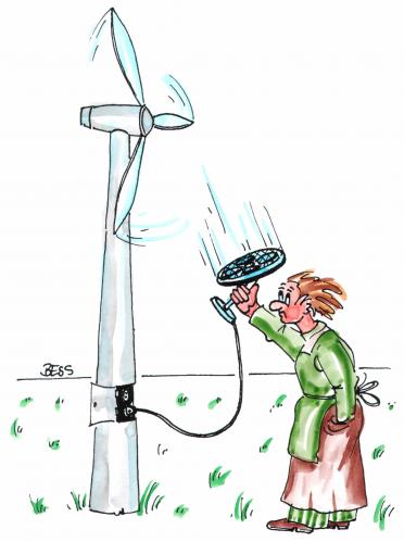 Cartoon: Windkraft (medium) by besscartoon tagged besscartoon,bess,ökologie,wind,natur,umweltschutz,windenergie,windrad,mann,energie