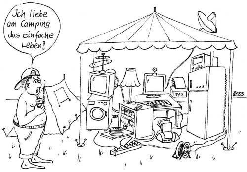 Cartoon: Campingfreuden (medium) by besscartoon tagged bess,luxus,mann,camping,besscartoon