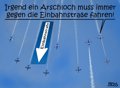 Cartoon: Einbahnstraße (medium) by besscartoon tagged fliegen,arschloch,einbahnstraße,flugzeug,bess,besscartoon