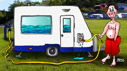 Cartoon: Endlich Urlaub! (medium) by besscartoon tagged campingplatz,wasser,besscartoon,bess,urlaub,freizeit,wohnwagen,camping
