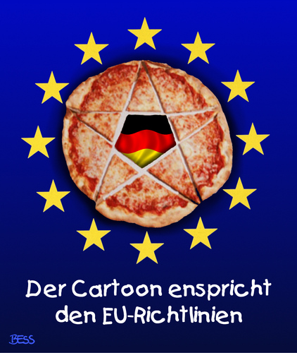 Cartoon: EU-Richtlinien (medium) by besscartoon tagged europa,eu,richtlinien,norm,cartoon,deutschland,brd,pizza,davidsstern,essen,bess,besscartoon