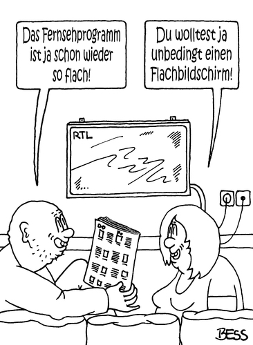 Cartoon: flaches Programm (medium) by besscartoon tagged tv,fernsehen,rtl,paar,ehe,beziehung,flachbilkdschirm,flaches,programm,bess,besscartoon