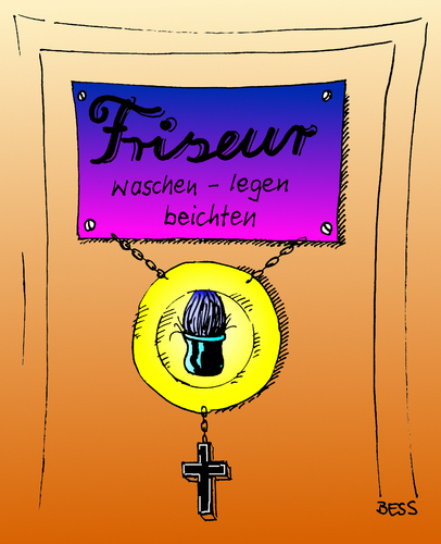 Cartoon: Friseurservice (medium) by besscartoon tagged friseur,haare,waschen,legen,beichten,religion,beichte,bess,besscartoon