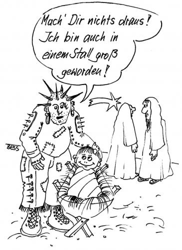 Cartoon: Frohe Weihnacht (medium) by besscartoon tagged punk,weihnachten,jesus,krippe,bess,besscartoon