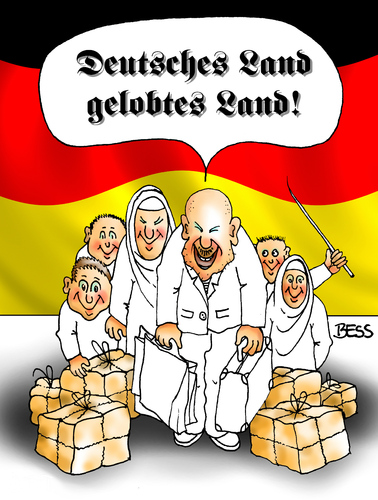 Cartoon: gelobtes Land (medium) by besscartoon tagged deutschland,gelobtes,land,bundesregierung,eu,arm,reich,bulgarien,rumänien,asyl,armutstourismus,sozialtourismus,tourismus,armut,bess,besscartoon