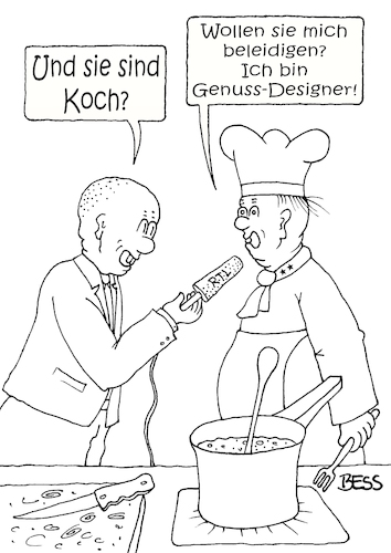 Cartoon: Genuss-Designer (medium) by besscartoon tagged mann,männer,koch,kochen,genuss,gastronomie,genussdesigner,designer,beleidigung,sternekoch,essen,bess,besscartoon