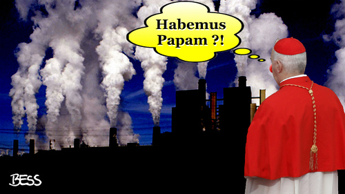 Cartoon: Habemus Papam (medium) by besscartoon tagged christentum,religion,katholisch,kirche,rom,papst,kurie,kardinal,papstwahl,fabrik,weißer,rauch,habemus,papam,pappnase,clown,show,intrigen,konklave,bess,besscartoon