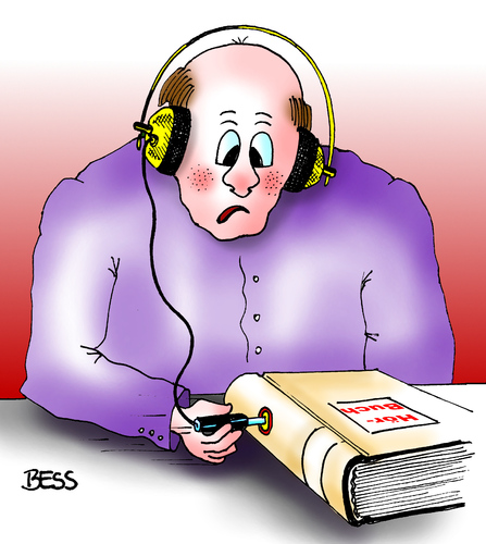 Cartoon: Hörbuch (medium) by besscartoon tagged mann,lesen,buch,bücher,hörbuch,kopfhörer,bess,besscartoon