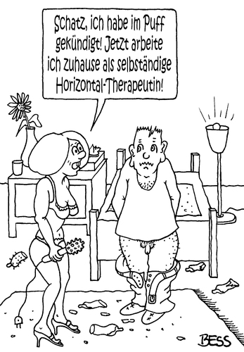 Cartoon: Horizontal-Therapeutin (medium) by besscartoon tagged mann,frau,beziehung,puff,prostitution,horizontal,therapeutin,ehe,paar,liebe,bess,besscartoon
