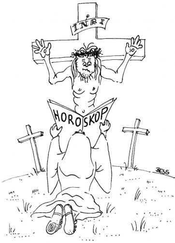 Cartoon: Horoskop (medium) by besscartoon tagged jesus,kreuz,religion,besscartoon,bess,maria,horoskop