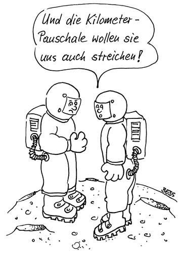 Cartoon: Kilometer Pauschale (medium) by besscartoon tagged männer,weltraum,raumfahrt,weltall,astronauten,kilometerpauschale,bess,besscartoon