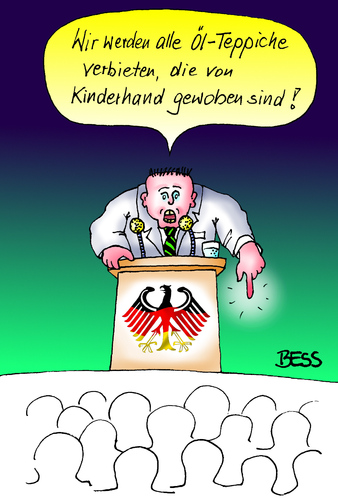 Cartoon: Kinderarbeit (medium) by besscartoon tagged ölteppich,kinderarbeit,politik,rede,brd,deutschland,umweltschutz,ökologie,bess,besscartoon