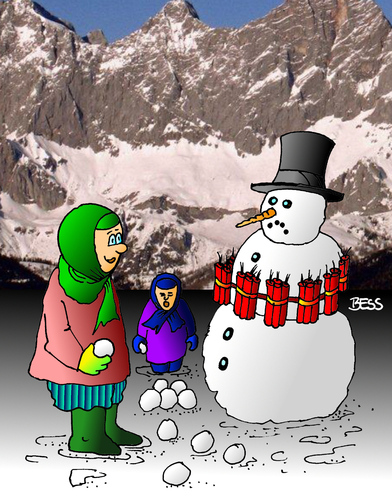 Cartoon: Kinderspiele (medium) by besscartoon tagged besscartoon,bess,attentäter,terrorismus,schneemann,kinder,islam,schnee,winter