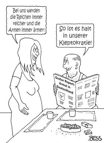 Cartoon: Kleptokratie (medium) by besscartoon tagged arm,reich,deutschland,kleptokratie,politik,armut,paar,ehe,gesellschaft,bess,besscartoon