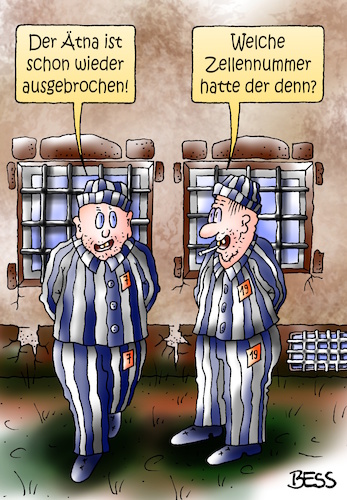 Cartoon: Knastologen (medium) by besscartoon tagged knast,gefängnis,zelle,ätna,vulkanausbruch,haft,haftanstalt,jva,knacki,ausbrechen,ausbruch,männer,italien,sizilien,vulkan,bess,besscartoon