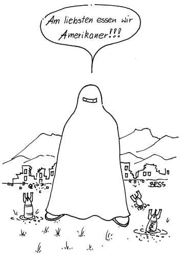 Cartoon: köstliches Gebäck (medium) by besscartoon tagged burka,islam,religion,krieg,gewalt,amerikaner,bess,besscartoon