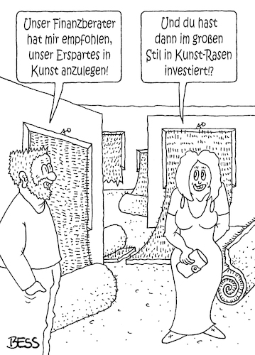 Cartoon: Kunst-Rasen (medium) by besscartoon tagged geld,finanzen,finanzberater,anlegen,kunst,rasen,euro,banken,zinsen,sparer,bess,besscartoon