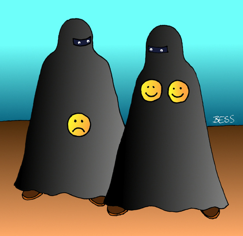 Cartoon: Modebewusstsein (medium) by besscartoon tagged burka,frauen,islam,smyli,mode,verschleiert,bess,besscartoon