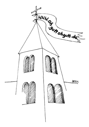 Cartoon: Oh Gott oh Gott (medium) by besscartoon tagged kirche,religion,christentum,katholisch,gemeinde,kreuz,internet,gott,bess,besscartoon,oh