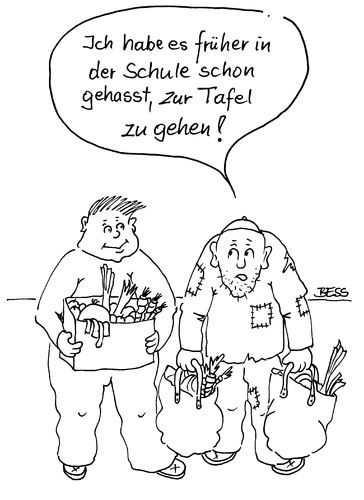 Cartoon: ohne Titel (medium) by besscartoon tagged hartz4,armut,tafel,schule,lebensmittel,männer,bess,besscartoon