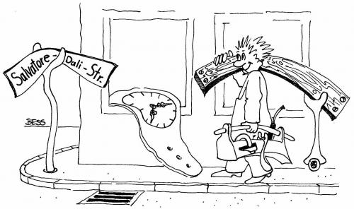 Cartoon: ohne Titel (medium) by besscartoon tagged uhr,dali,salvatore,handwerker,mann,besscartoon,bess