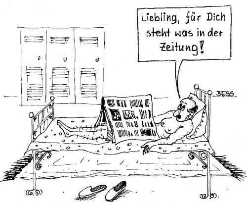 Cartoon: ohne Titel (medium) by besscartoon tagged mann,frau,liebe,beziehung,zeitung,bess,besscartoon