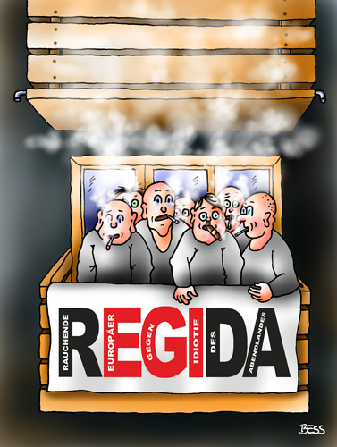 Cartoon: REGIDA (medium) by besscartoon tagged rauchen,gerichtsurteil,balkon,regida,zigaretten,mieter,nachbarn,zigarre,bess,besscartoon