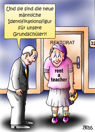 Cartoon: rent a teacher (medium) by besscartoon tagged schule,pädagogik,lehrer,pauker,grundschule,rent,teacher,identifikation,männlich,rektorat,bess,besscartoon
