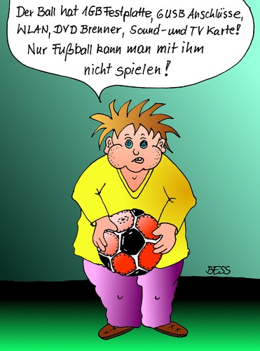 Cartoon: Scheiss Technik (medium) by besscartoon tagged kind,spielen,fussball,technik,computer,wlan,usb,bess,besscartoon