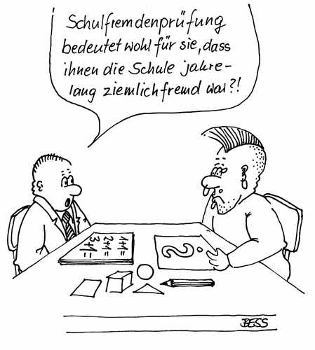Cartoon: Schulfremdenprüfung (medium) by besscartoon tagged männer,schule,hauptschule,prüfung,bess,besscartoon