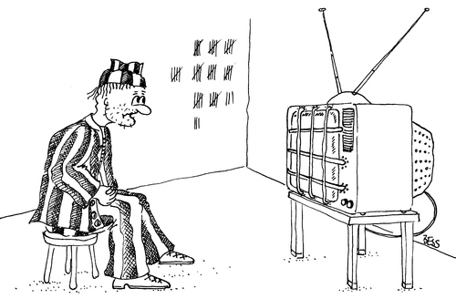 Cartoon: Sicher ist sicher! (medium) by besscartoon tagged sicher,besscartoon,bess,mann,fernseher,tv,zelle,knast,gefängnis