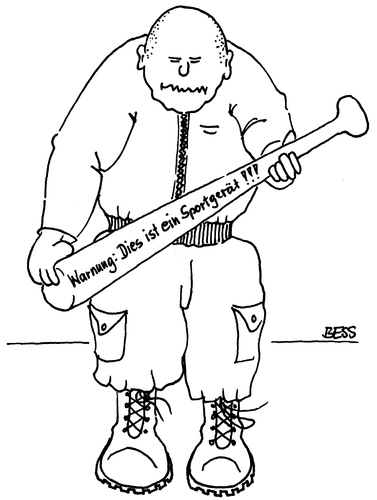 Cartoon: Sportgerät (medium) by besscartoon tagged mann,skin,baseballschläger,baseball,sport,rechtsradikal,gewalt,bess,besscartoon