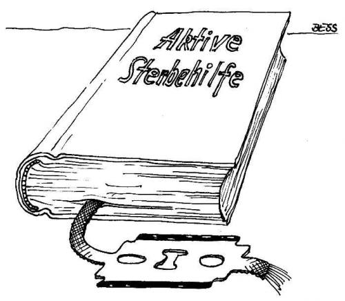 Cartoon: Sterbehilfe (medium) by besscartoon tagged buch,sterbehilfe,lesen,rasierklinge,lesezeichen,bess,besscartoon