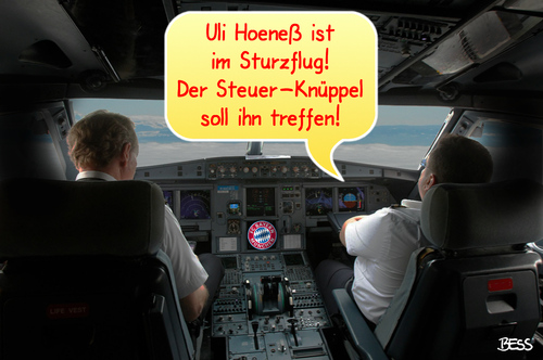 Cartoon: Steuer-Knüppel (medium) by besscartoon tagged uli,hoeneß,fc,prozess,sturzflug,cockpit,knüppel,pilot,piloten,fliegen,flugzeug,bayern,münchen,steuerflucht,fussball,steuer,cd,schweiz,geld,steuerhinterziehung,gericht,präsident,schwarzgeld,bess,besscartoon