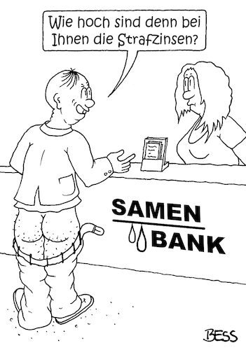 Cartoon: Strafzinsen (medium) by besscartoon tagged geld,finanzen,strafzinsen,banken,ezb,dragi,zinsen,sparer,samenbank,bess,besscartoon