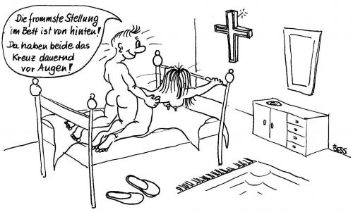 Cartoon: vorbildlich (medium) by besscartoon tagged besscartoon,bess,katholisch,kreuz,religion,beziehung,paar,frau,mann