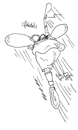 Cartoon: Vollhorst ergreift Hasenpanier (medium) by m tagged feige,feigheit,feigling,hasenfuß,schisser,hasenherz,duckmäuser,pussy